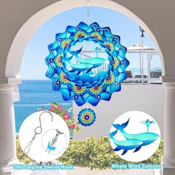 Wind Spinner-Hanging 3D Metal Whale Wind Spinner / BRAND NEW IN BOX. - Picture 1 of 5